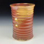 Handmade Stoneware Utensil Holder: Iron Red with White Ash Glaze Wiggle Bump Pottery Vase - item 3812 - Image 2