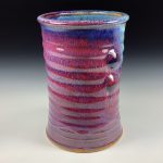 Handmade Stoneware Utensil Holder: Red Flashed Glaze Wiggle Bump Pottery Vase- item 3837 - Image 2