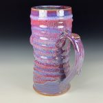 Large Handmade Stoneware Coffee Mug: Purple Red Glaze, Bamboo Wiggle- item 3729 - Image 2
