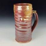 Big Handmade Stoneware Coffee Mug: Iron Red with White Ash Glaze, Guitar Slip Wiggle Pottery Tea Mug - item 3726 - Image 3