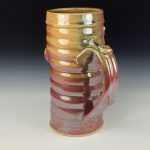 Large Handmade Stoneware Coffee Mug: Purple Red Glaze, Bamboo Wiggle - item 3728 - Image 2