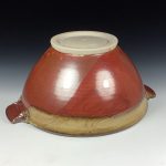 Handmade ceramic artisanal pottery bowls dinnerware stoneware serving bowls centerpiece - Large iron red with white ash with handles 3680 - Image 3