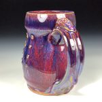 Handmade Ceramic Coffee Mug:  Purple Red Slip Trail Dot Bamboo Stoneware Pottery - item 3851 - Image 2