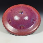 Handmade stoneware art abstract ceramic sculptures pottery decoration UFO - Red wheel thrown enclosed form altered sculpture - item 3820 - Image 2