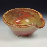 Handmade Ceramic Stoneware Spiral Deep Spoon Rest - Iron Red with White Ash Glaze with Dotted Rim - item  3870