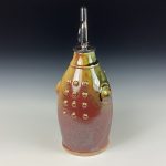 Handmade Ceramic Olive Oil Dispenser: Iron Red with White Ash Glazed with Bamboo Slip-Dotted Bump Stoneware Cruet - item 3750
