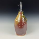 Handmade Ceramic Olive Oil Dispenser: Iron Red with White Ash Glazed with Bamboo Slip-Dotted Bump Stoneware Cruet - item 3753 - Image 2