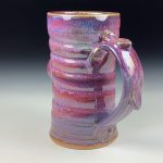 Handmade Stoneware Coffee Mug: Purple Red Glaze, Slip Dotted Bump Wiggle Pottery Tea Mug - item 3796 - Image 2
