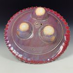 Handmade stoneware art abstract ceramic sculptures pottery decoration UFO - Red wheel thrown enclosed form altered sculpture - item 3821 - Image 3