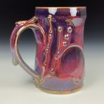 Handmade Stoneware Coffee Mug: Red Purple Glaze, Slip-Dotted Bump - item 3632