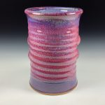Handmade Stoneware Utensil Holder: Red Glaze Wiggle Bump Pottery Vase- item 3839 - Image 2