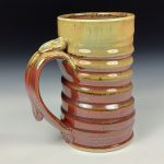 Handmade Stoneware Coffee Mug: Iron Red with White Ash Glaze, Slip Wiggle Pottery Tea Mug - item  3857