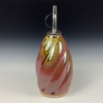 Handmade Ceramic Olive Oil Dispenser: Iron Red with White Ash Twisty Stoneware Cruet - item 3737