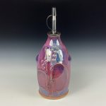 Handmade Ceramic Olive Oil Dispenser: Purple Red Glazed with Bamboo Slip-Trail Bump Stoneware Cruet - item 3752 - Image 2