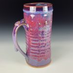 Big Handmade Stoneware Coffee Mug: Purple Red Glaze, Slip Dotted Wiggle Bump Pottery Tea Mug - item 3716