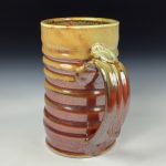 Handmade Stoneware Coffee Mug: Iron Red with White Ash Glaze, Slip Wiggle Pottery Tea Mug - item  3857 - Image 2
