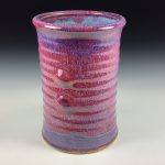 Handmade Stoneware Utensil Holder: Red Glaze Wiggle Bump Pottery Vase- item 3839