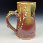 Handmade Ceramic Coffee Mug: Iron Red with White Ash Bamboo Slip Bump Stoneware Pottery - item 3778