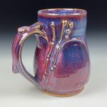 Handmade Stoneware Coffee Mug: Purple Red Glaze, Bamboo Slip Bump - item 3761