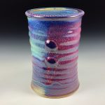 Handmade Stoneware Utensil Holder: Red Flashed Glaze Wiggle Bump Pottery Vase- item 3837 - Image 3