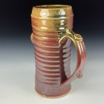 Big Handmade Stoneware Coffee Mug: Iron Red with White Ash Glaze, Slip Dotted Wiggle Bump Pottery Tea Mug - item 3720 - Image 2