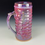 Large Handmade Stoneware Coffee Mug: Purple Red Glaze, Bamboo Wiggle - item 3731
