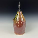 Handmade Ceramic Olive Oil Dispenser: Iron Red with White Ash Glazed with Bamboo Slip-Dotted Bump Stoneware Cruet - item 3750 - Image 2