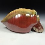 Handmade Stoneware Wheel-Thrown Skull Sculpture: Iron Red with White Ash Art Pottery Decoration - item 3828 - Image 2