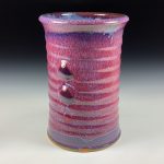 Handmade Stoneware Utensil Holder: Red Glaze Wiggle Bump Pottery Vase - item 3840 - Image 3