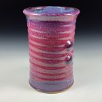 Handmade Stoneware Utensil Holder: Red Glaze Wiggle Bump Pottery Vase - item 3840 - Image 2