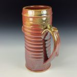 Big Handmade Stoneware Coffee Mug: Iron Red with White Ash Glaze, Slip Dotted Wiggle Bump Pottery Tea Mug - item 3724 - Image 2