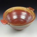 Handmade ceramic artisanal pottery bowls dinnerware stoneware serving bowls centerpiece - Large iron red with white ash with handles 3680 - Image 2