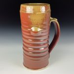 Big Handmade Stoneware Coffee Mug: Iron Red with White Ash Glaze, Slip Dotted Wiggle Bump Pottery Tea Mug - item 3722 - Image 3