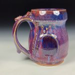 Handmade Ceramic Coffee Mug:  Purple Red Slip Trail Dot Bamboo Stoneware Pottery - item  3849