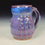 Handmade Ceramic Coffee Mug:  Purple Red Slip Trail Dot Bamboo Stoneware Pottery - item  3850