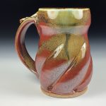 Handmade Stoneware Coffee Mug: Iron Red with White Ash Glaze, Twisted - item 3772