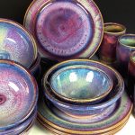 Handmade ceramic artisanal pottery dinnerware stoneware 4 plate setting - Purple item 3897 - Image 4