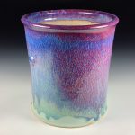 Large Handmade Stoneware Utensil Holder: Purple Red Blue Glaze Bump Pottery Vase - item 3835 - Image 3