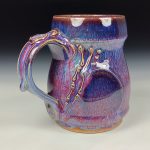 Handmade Ceramic Coffee Mug:  Purple Red Slip Trail Dot Bamboo Stoneware Pottery - item  3848