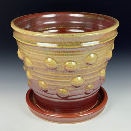 Handmade Ceramic Stoneware Pottery Planter - Iron Red with White Ash Bump - item  3884