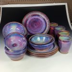 Handmade ceramic artisanal pottery dinnerware stoneware 4 plate setting - Purple item 3897 - Image 5