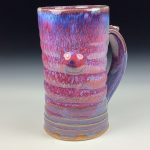 Handmade Stoneware Coffee Mug: Purple Red Glaze, Slip Dotted Bump Wiggle Pottery Tea Mug - item 3794 - Image 3