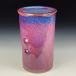 Handmade Stoneware Utensil Holder: Purple Red Glaze Bump Pottery Vase - item 3810