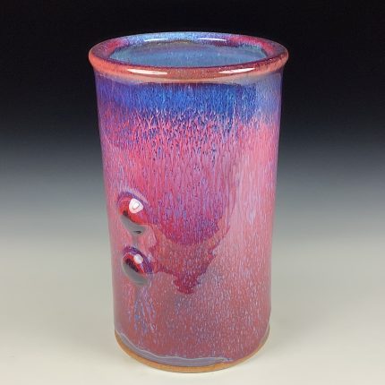 Handmade Stoneware Utensil Holder: Purple Red Glaze Bump Pottery Vase - item 3810