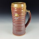 Big Handmade Stoneware Coffee Mug: Iron Red with White Ash Glaze, Slip Dotted Wiggle Bump Pottery Tea Mug - item 3720 - Image 3