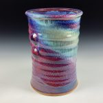 Handmade Stoneware Utensil Holder: Red Flashed Glaze Wiggle Bump Pottery Vase- item 3837
