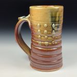 Handmade Ceramic Coffee Mug: Iron Red with White Glazed, Slip Dotted, Wiggle, Bump Stoneware Pottery - item 3792