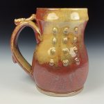 Handmade Stoneware Coffee Mug: Iron Red with White Ash Glaze, Slip Dotted, Bump Pottery Tea Mug - item 3639 - Image 2