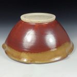Handmade ceramic artisanal pottery bowls dinnerware stoneware serving bowls centerpiece - iron red with white ash scalloped rim serving bowl 3679 - Image 3