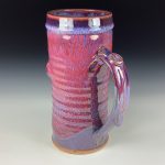 Big Handmade Stoneware Coffee Mug: Purple Red Glaze, Slip Dotted Wiggle Bump Pottery Tea Mug - item 3716 - Image 2